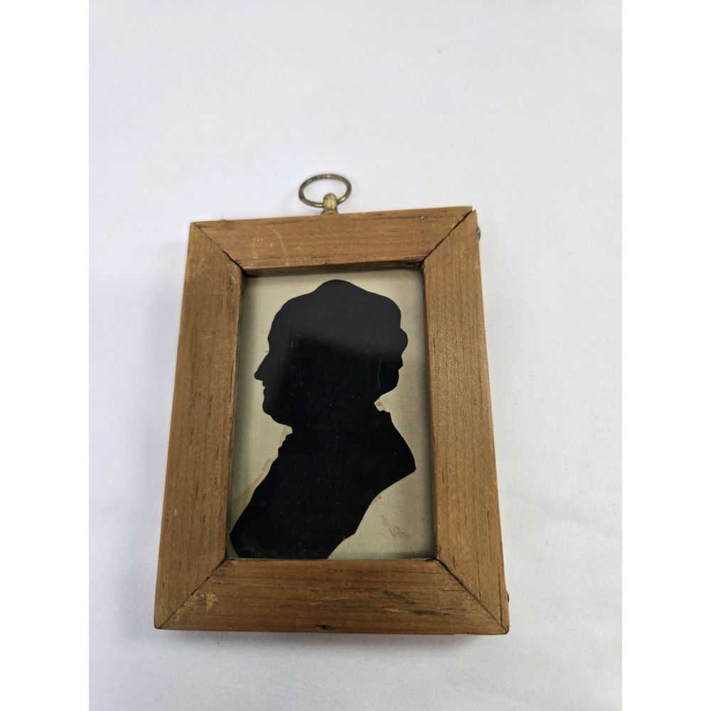 Antique Woman Handcut Silhouette Portrait Framed Wood Victorian Folk Art 1800s